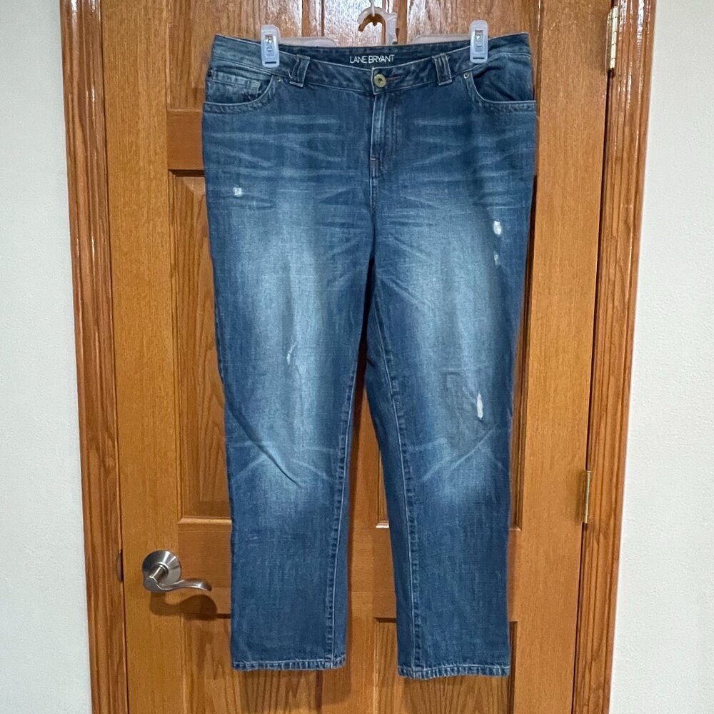 LANE BRYANT Women's Plus 16 Distressed Medium Blue Denim Straight Pants Jeans